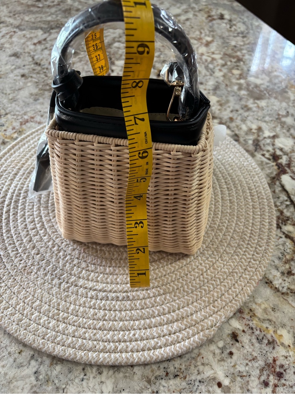 Loulu beige Wicker Mini Bag with Black Trim and Gold Accents - Picture 4 of 6